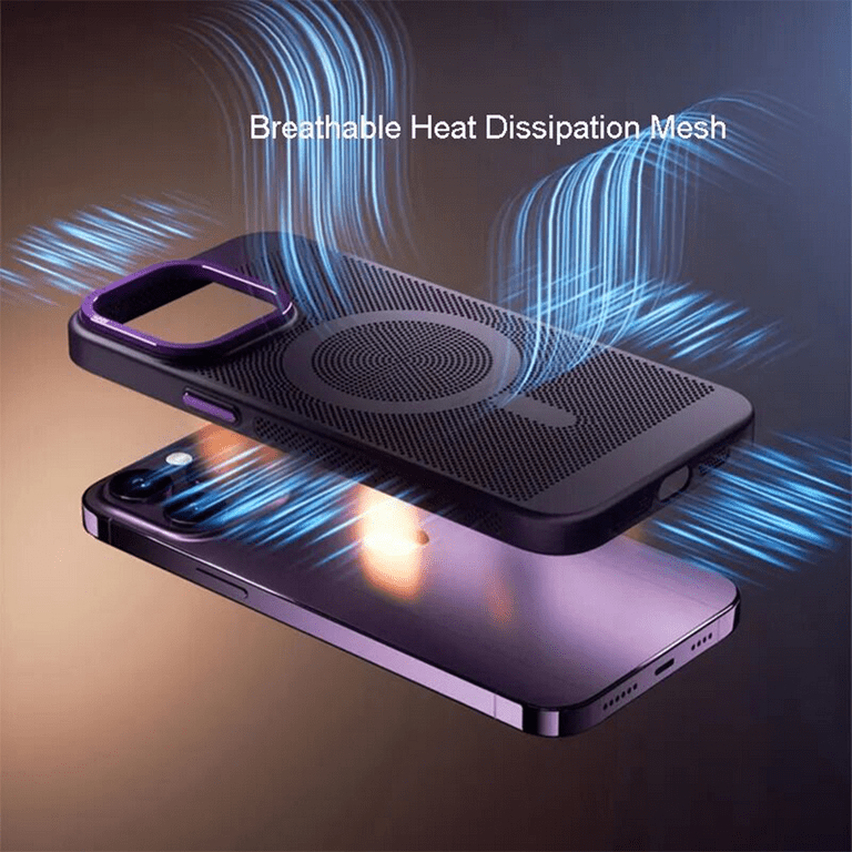 Phone Case for Apple iPhone 15 Pro Max (6.7) Heat Dissipation Breeze Mesh  Breathable Cooling with Magnetic Magsafe Compatible Cover [ Purple ] 