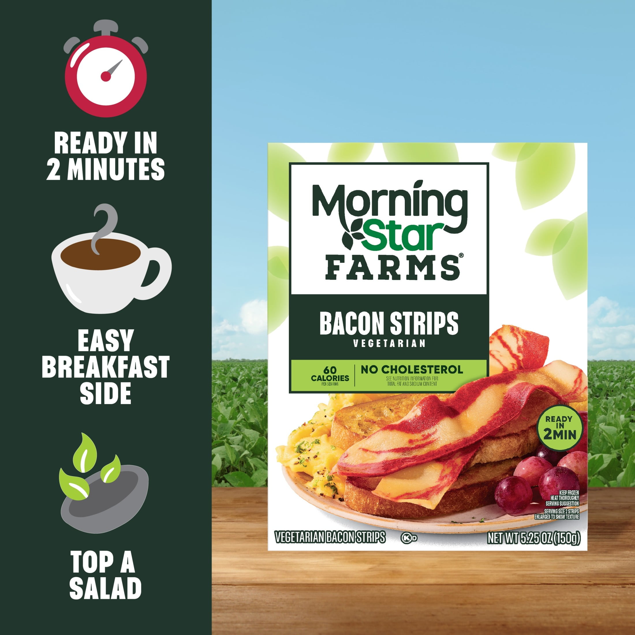 MorningStar Farms Veggie Breakfast Original Meatless Bacon Strips, Vegetarian Meat, 5.25 oz Box