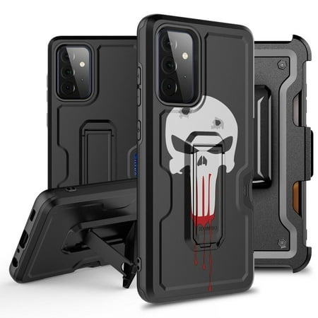 Bemz Armor Kombo Series for Samsung Galaxy A52 5G Case (Heavy Duty Rugged Kickstand Cover with Belt Clip Holster) with Touch Tool - White Skull