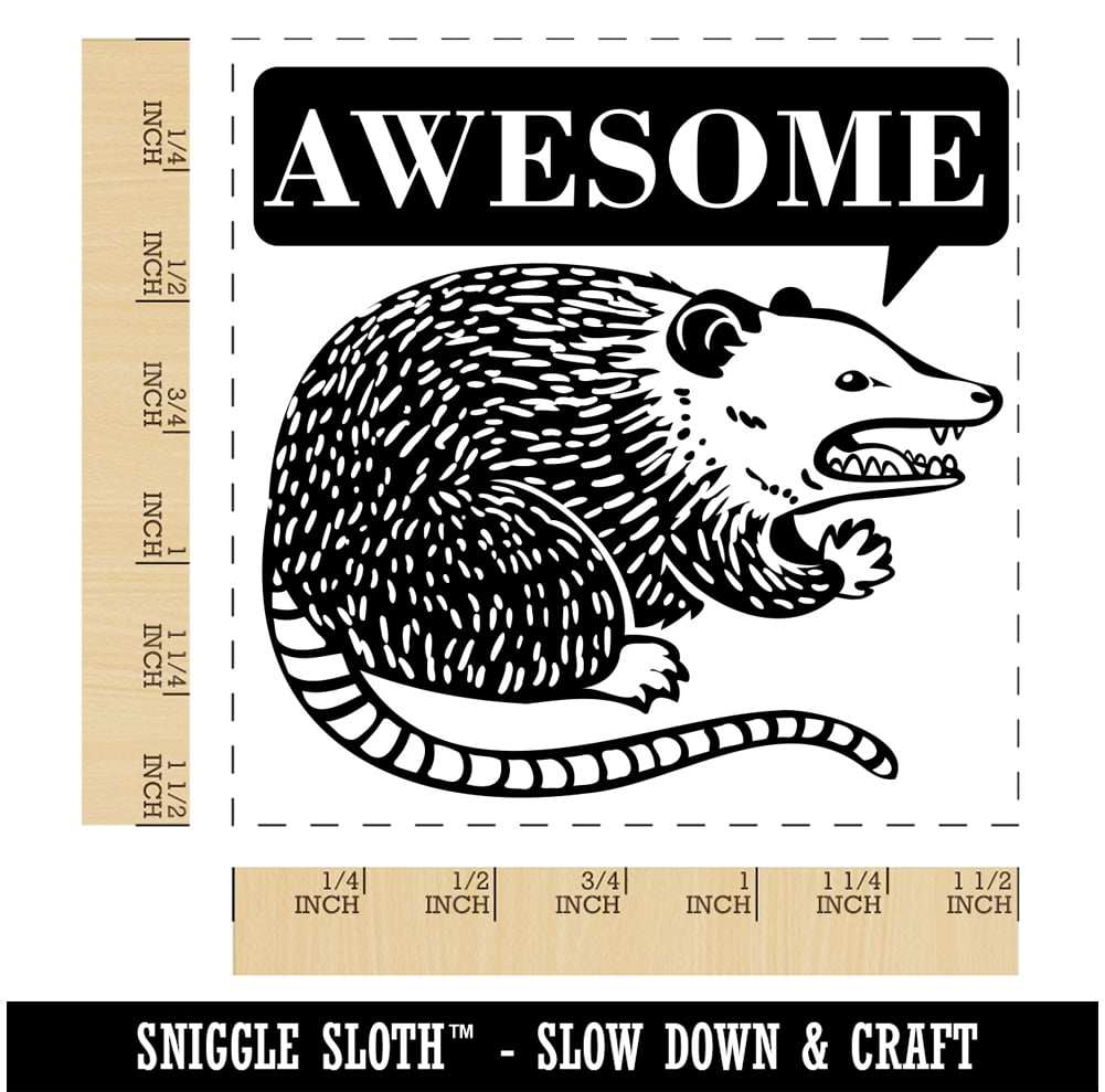 Awesome Possum Opossum Self-Inking Rubber Stamp Ink Stamper - Black Ink - Large 1-1/2 Inch