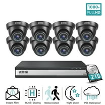 ZOSI 16CH H.265  1080P CCTV Security Camera System Home Outdoor 2TB, 4in1 HDMI DVR with 8x Waterproof Surveillance Cameras, Motion Detection,Remote Access, 80FT IR Night Vision