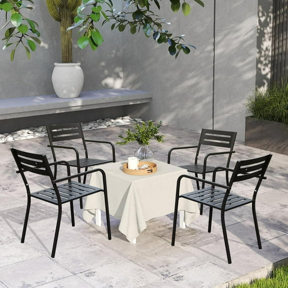 Domi Set of 4 Patio Dining Chairs, Heavy Duty Metal Outdoor Chairs with Ergonomic Armrests, Stackable Garden Chairs for Backyard, Lawn, and Patio Furniture – Black