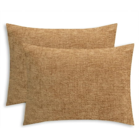 

Pack of 2 Cozy Standard Pillow Shams Cases for Bed Bedding Decoration Solid Dyed Soft Chenille 16x16 Inches Apricot Brown