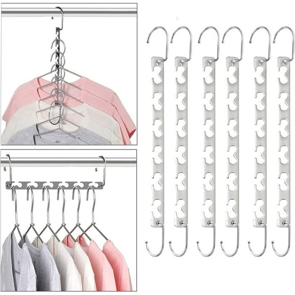 Trianu Space Saving Hangers Metal Clothes Hangers 6X2 Slots Magic Plastic Hanger Cascading Hanger Updated Hook Design Closet Organizer Hanger (Pack of 6)