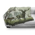 thumbnail image 2 of Antlers Soft Flannel Fleece Throw Blanket, Deer and Wildlife in Park World Natural Heritage Forest Areas Reindeer Nature Scene, Cozy Plush for Indoor and Outdoor Use, 70" x 90", Green, by Ambesonne, 2 of 5