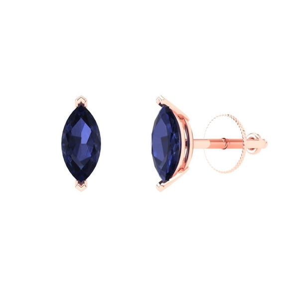 1 ct Push-Back Stud Earrings for Women | 8x4mm Marquise Cut Simulated Blue Sapphire | 18K Rose Gold