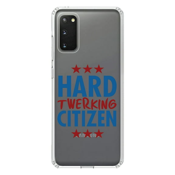 DistinctInk Clear Shockproof Hybrid Case for Galaxy S20 / S20 5G (6.2" Screen) - TPU Bumper Acrylic Back Tempered Glass Screen Protector - Hard Twerking Citizen