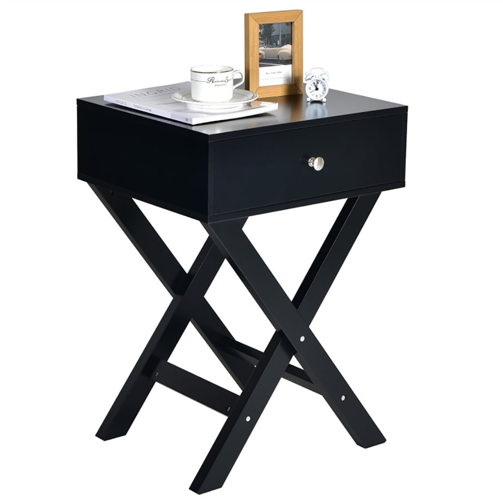 Finihen End Table, Modern X-Shaped Nightstand with Drawer, Bed Side Table, for Small Space, Living Room, Bedroom, Black Finihen End Table, Modern X-Shaped Nightstand with Drawer, Bed Side Table, for Small Space, Living Room, Bedroom, Black
