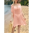 thumbnail image 4 of DAKIMOE Womens Swimsuit Cover Up Summer Casual Crochet Hollow Out Coverup Short Sleeve Bathing Suit Bikini Swimwear Beach Dress, Pink, 4 of 5