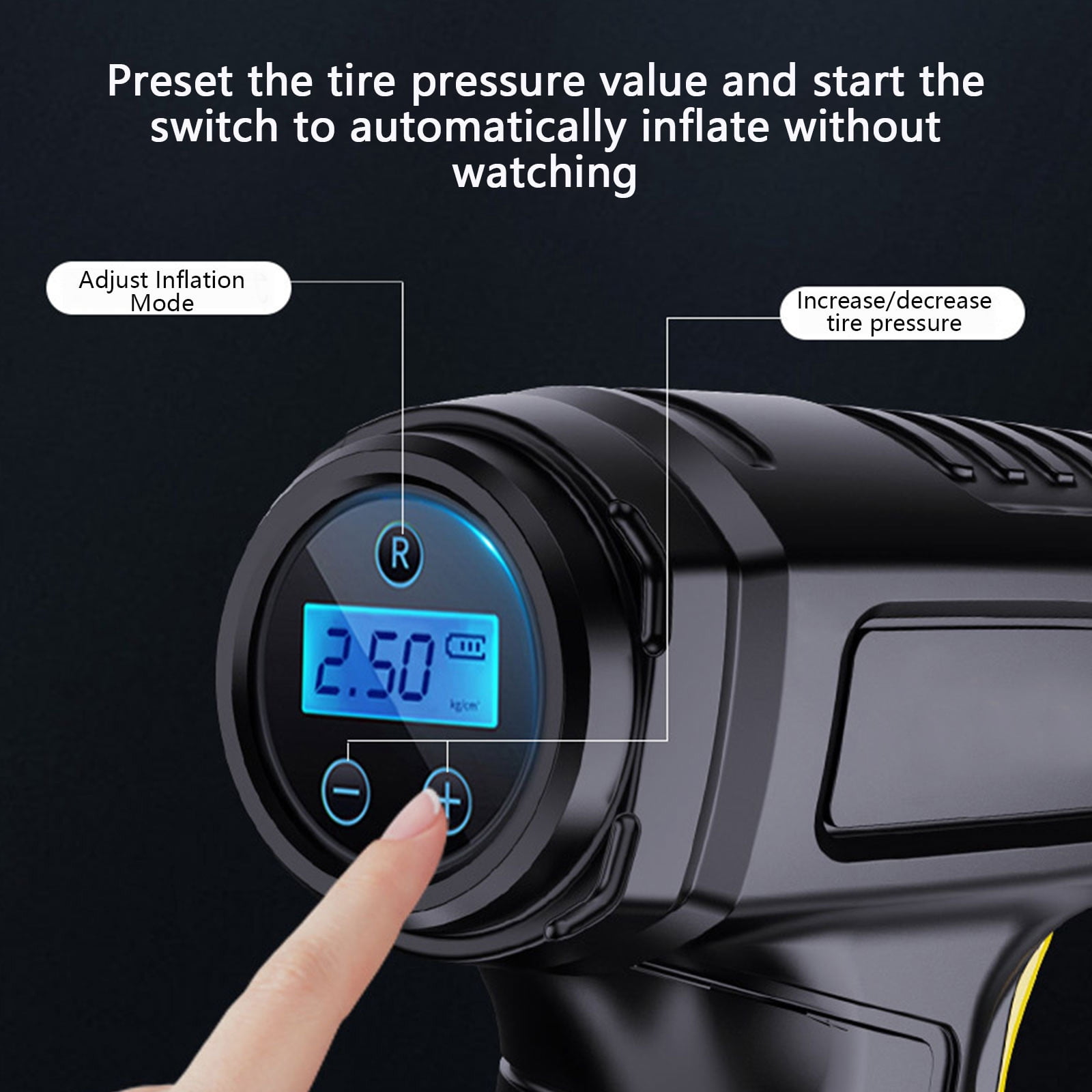 GERsome Tire Inflator, Car Tire Pump With Rechargeable Lithium Battery, Car Power Adapter, Digital Pressure Gauge, Wireless Car Pump