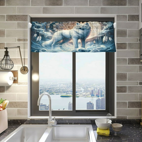 Wolf with Bright Moon Valance Curtains Rod Pocket for Kitchen Living Room Windows Farmhouse Decor 54x18