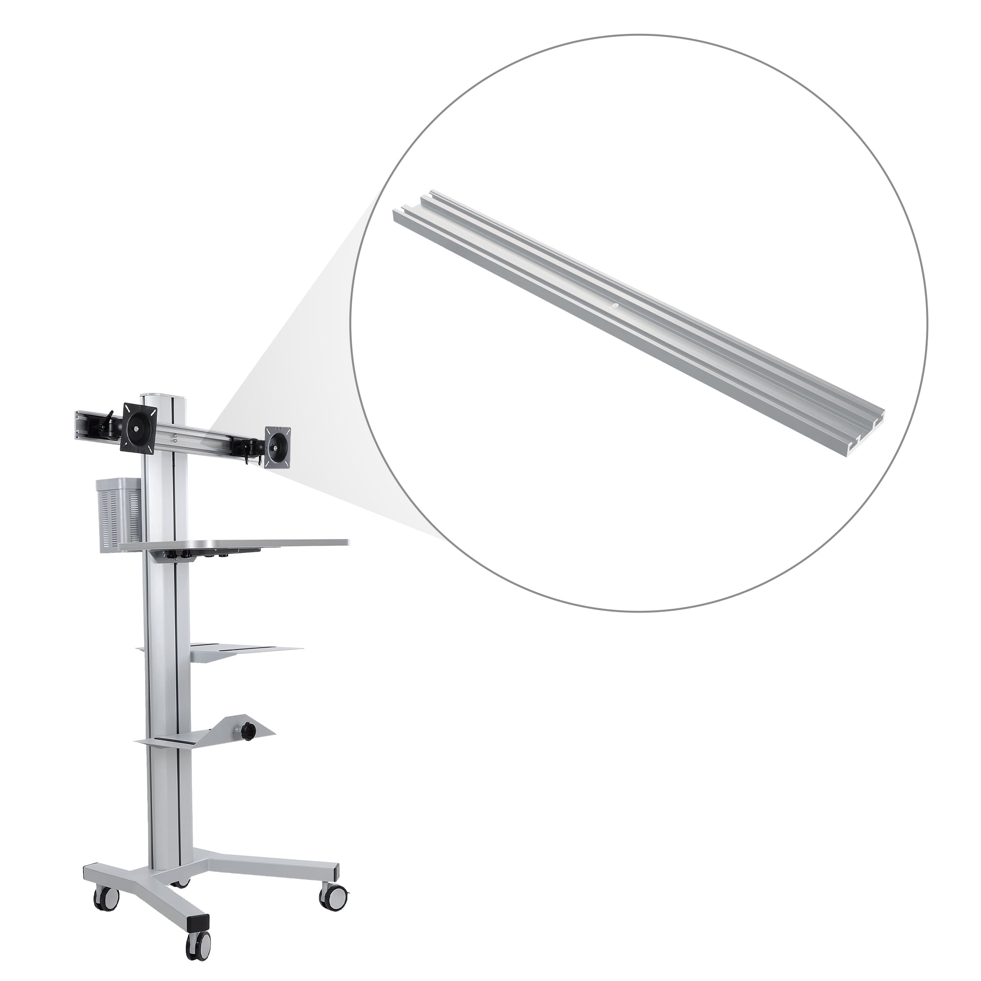 Yescom NexusX X-P 36" Dual Monitor Arm Pole Mount for 2 Monitors Up to 32" PC Mobile Cart Silver