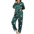 thumbnail image 5 of JGTDBPO Two Piece Pajama Set For Women Long Sleeve Sleepwear Soft Button Down Loungewear Pjs Set Nightwear With Long Pants Silk Satin Long Pajama For Women, 5 of 7