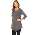 thumbnail image 2 of Women's Solid Basic Casual Side Button Trim Round Neck Blouse Shirt Tunic Top, 2 of 5