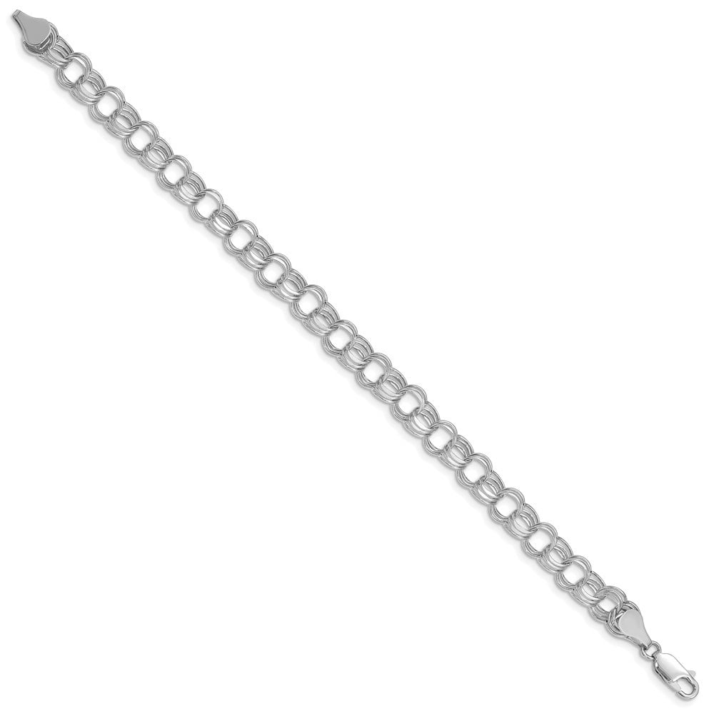 Diamond2Deal 14k White Gold Lite 7mm Triple Link Chain Charm Bracelet for Men 8.25"