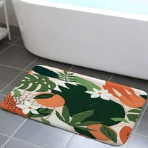 Orange Floral Bath Mat, Pink Green Exotic Jungle Fruits and Plants Bath Rug, Non Slip Bathroom Rug, Bathroom Decor 17x29 Inch