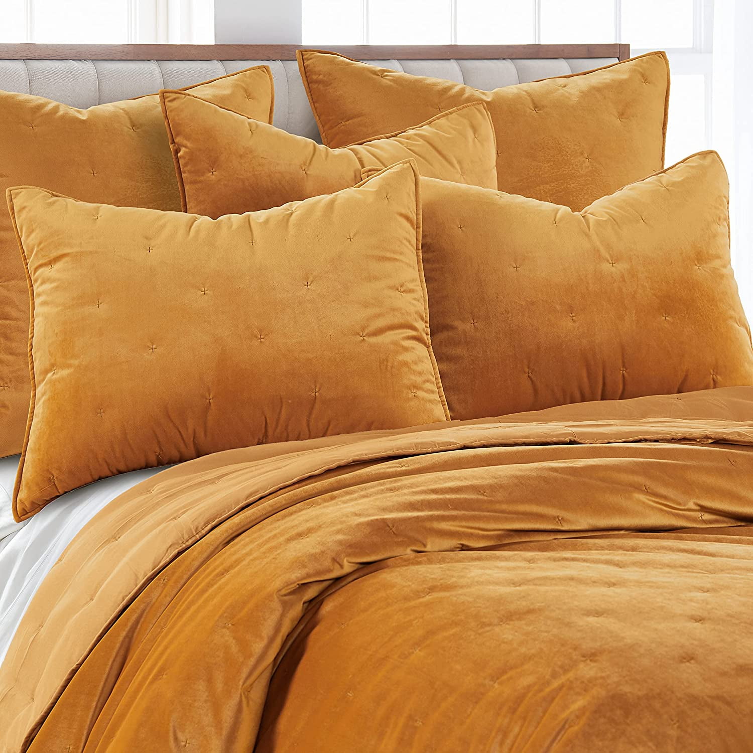 Birch Hill by Levtex Home - Calabria King/Cal King Quilt - Gold - Velvet - Dot Stitch Quilting - Quilt (106 x 92 in.) - Polyester Velvet
