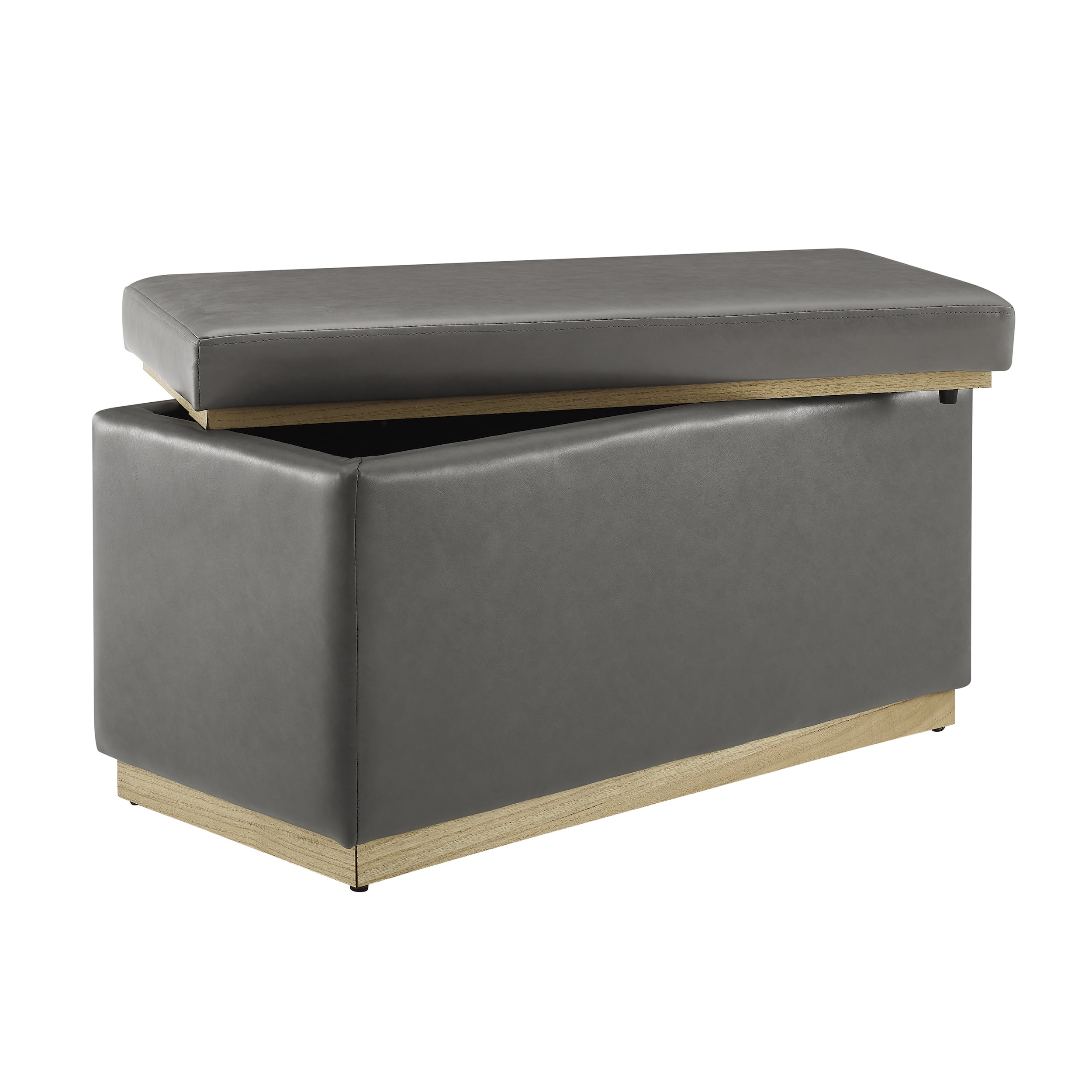 Linon Elta Rectangle Storage Ottoman, Gray Faux Leather
