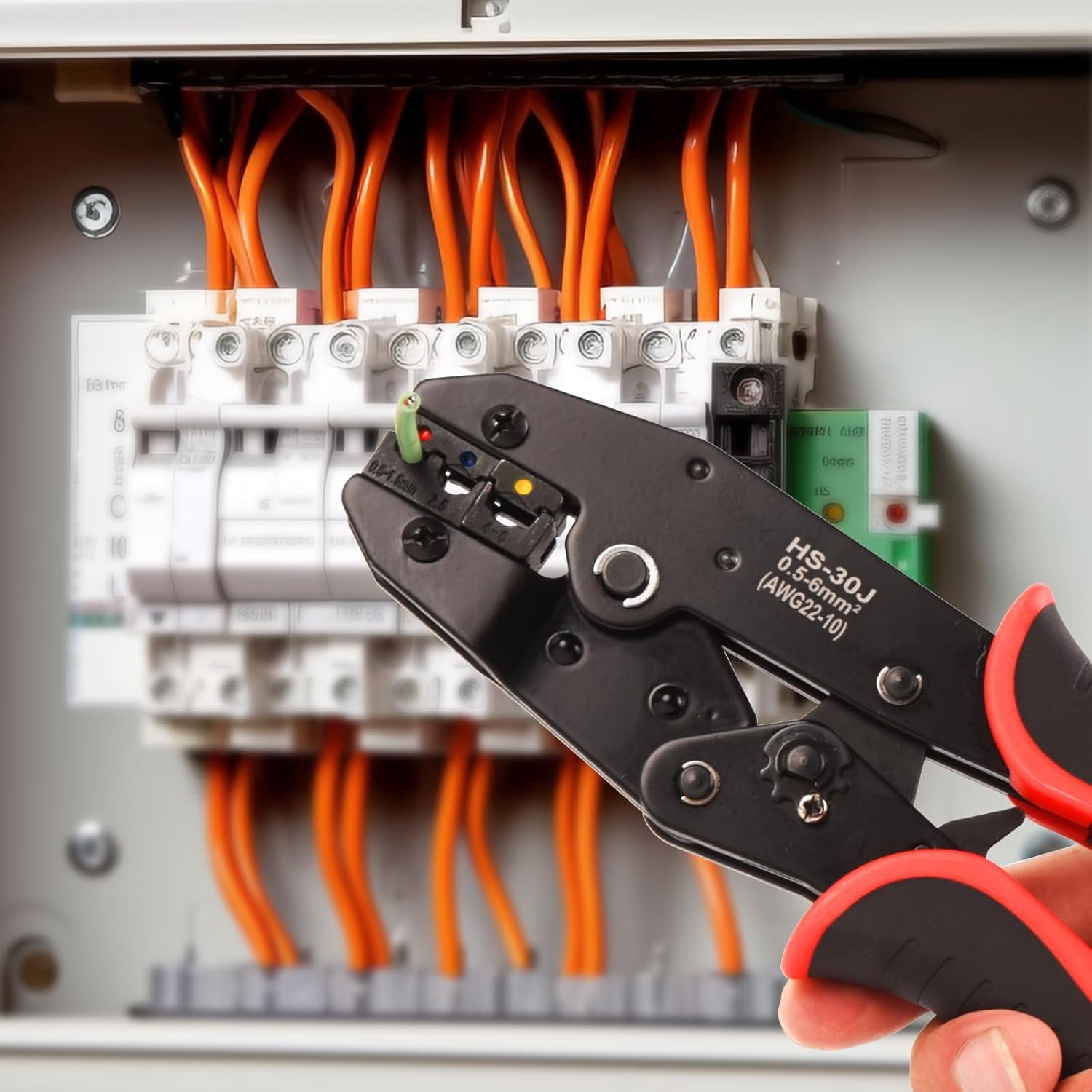 Dawot Professional Crimping Tool for Insulated Electrical Connectors - HS-30J Ratcheting Wire Crimper for 22-10 AWG (0.5mm²-6.0mm²) Wire Terminals & End-sleeves