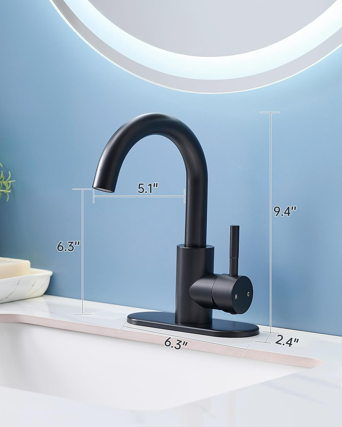 Bathroom Faucets, Bar Sink Faucet Single Hole for Bathroom Kitchen Campers with Deck Plate Outdoor Faucet Vessel Farmhouse Vanity Lavatory (Matte Black)