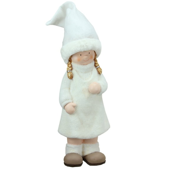 Northlight Winter Girl with Pigtails Christmas Figure - 19" - White and Beige