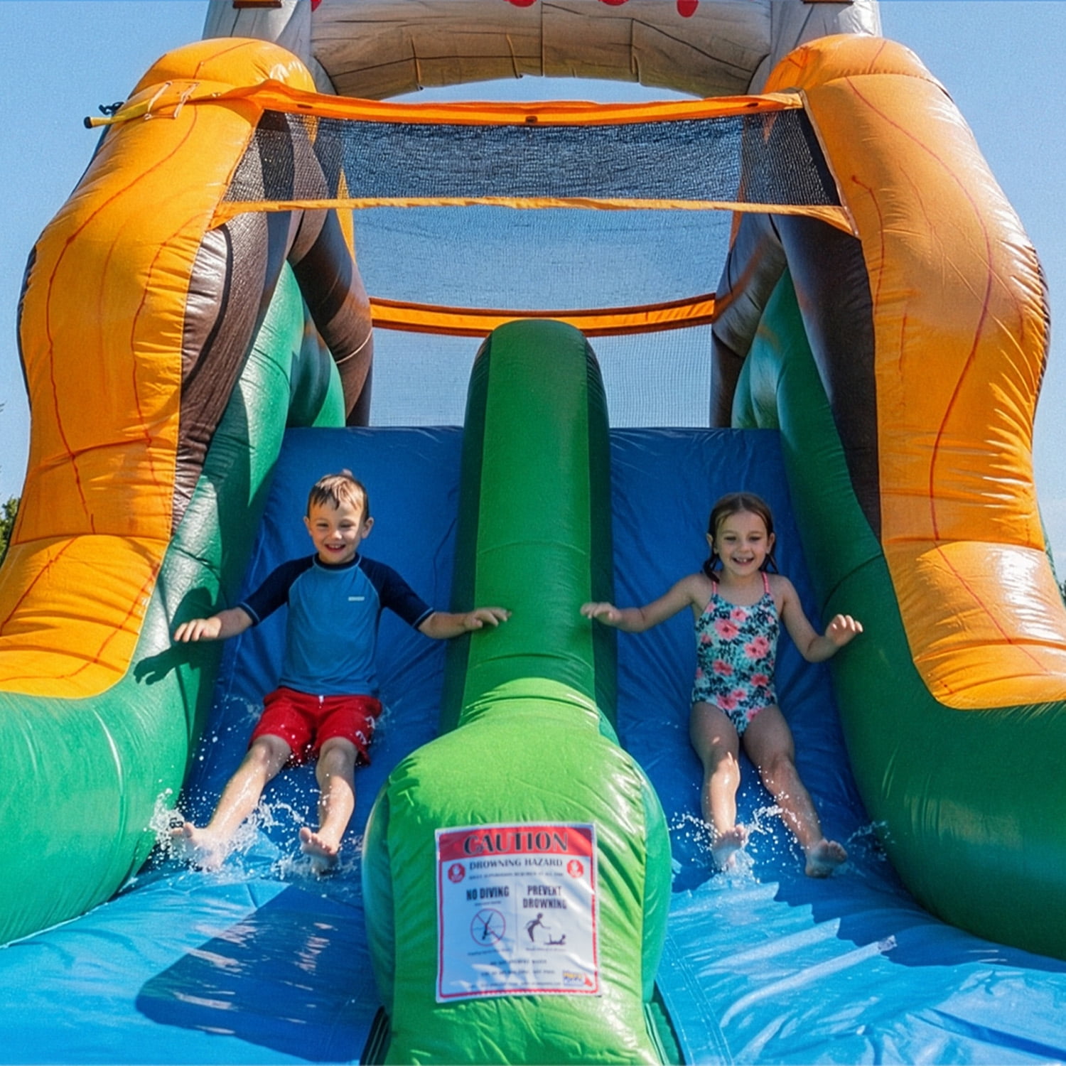 HeroKiddo T-Rex Adventure 12’ Tall Dual Lane Backload Inflatable Water Slide with Attached Pool, Dinosaur Theme, for Kids and Adults, Commercial Grade PVC Vinyl, Outdoor Backyard Fun, Blower included