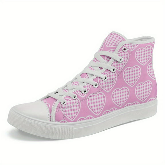 Coolcustomize Trendy Pink Heart Print High-Top Sneakers for Men / Durable Rubber Sole Couple Shoes for Daily Wear / Street Fashion / Outdoor Activities & Walking / Perfect Gift for Lovers & Friends
