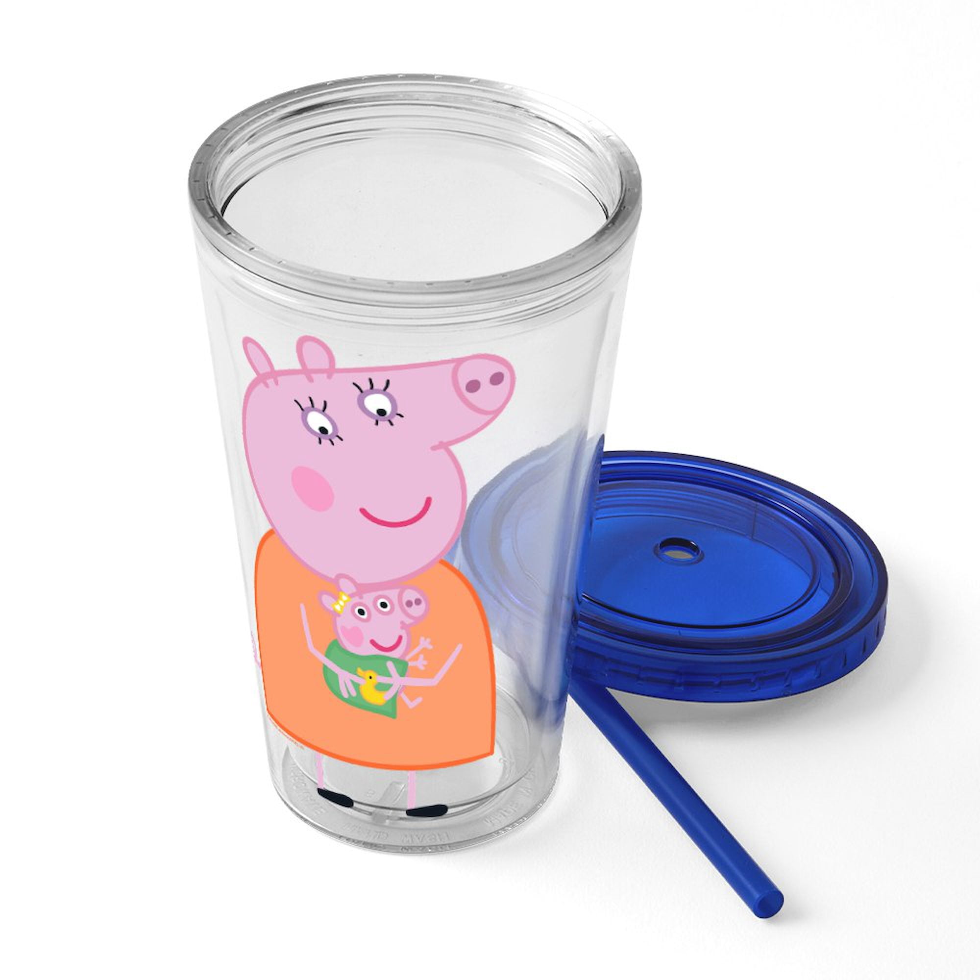 CafePress - Peppa Pig: Holding Baby - 16 Ounce Classic Clear Insulated Double Wall Tumbler Cup with Lid Straw , Reusable