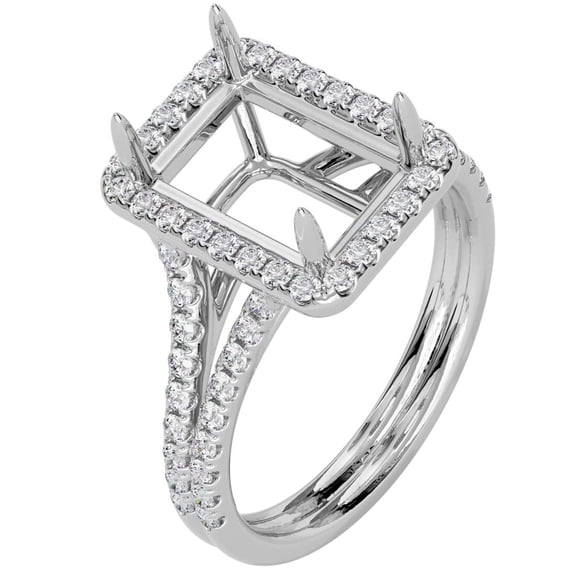 PEORA 14K White Gold G-H/VS Lab Grown Diamond Semi Mount Ring Setting, Fits 9x7mm Emerald or Radiant Cut, 0.50 Carat total, Size 9.5