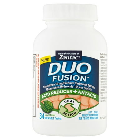 Duo Fusion Cool Mint Acid Reducer + Antacid Chewable Tablets, 34 count