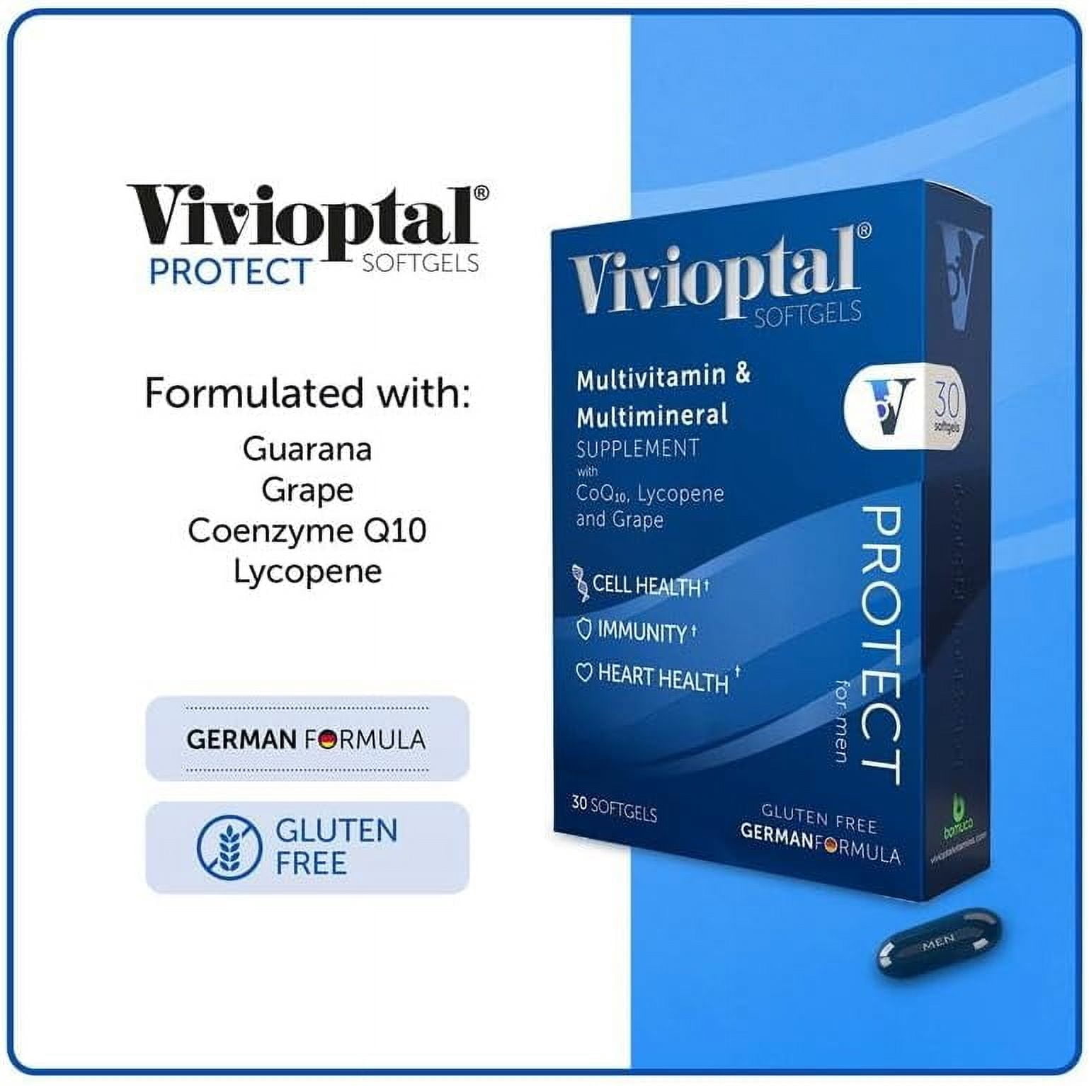 Vivioptal for Men, 30 Capsules, CoQ10, Lycopene & Resveratrol, Multivitamin & Multimineral, Gluten Free
