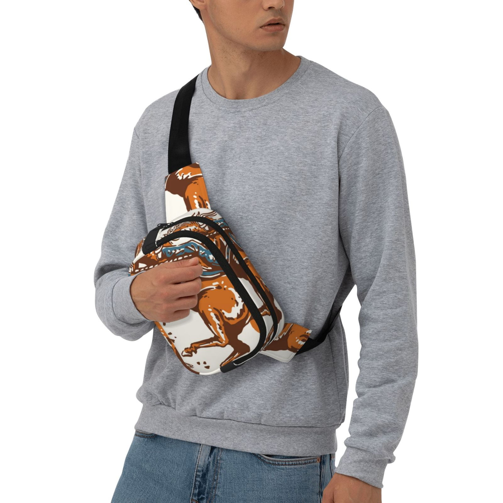 Picia Cowboy Riding Horse Print Square Double-Layer Waist Bag Mini Adjustable Waist Belt Bag Exercise Running Travel Hiking