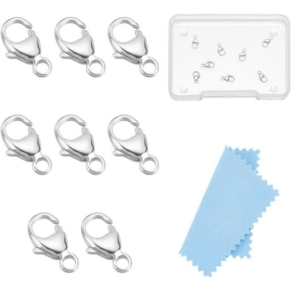 8Pcs 925 Sterling Silver Oval Lobster Claw Clasp Sliver with Closed Jump Rings 8mm Long Metal Connectors Clasp for DIY Necklaces Bracelet Jewelry Making Brown