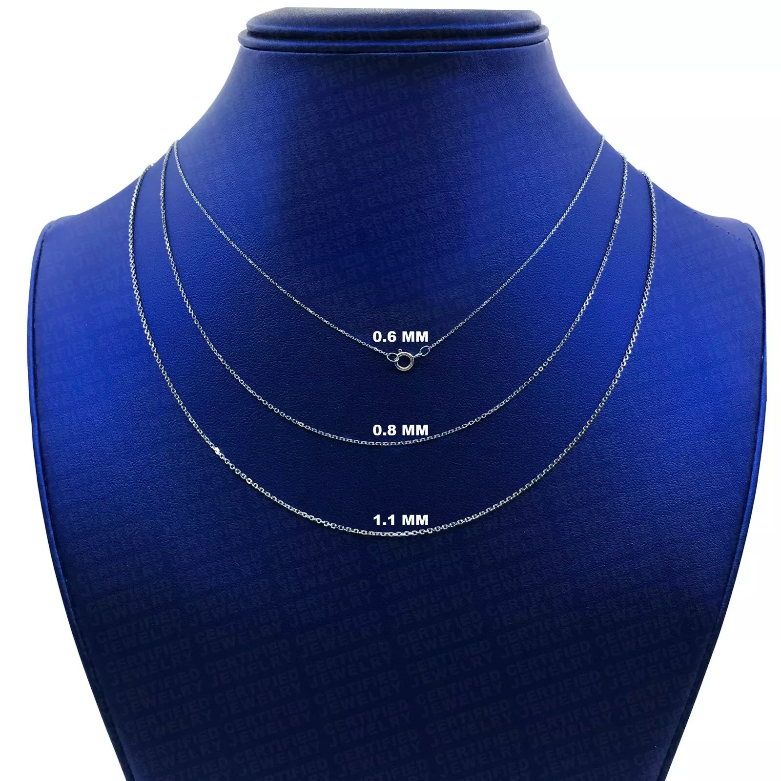 Solid 14K White Gold Diamond Cut Cable Link Chain Necklace, 16" 18" 20" 24" Inch, 0.6mm 0.8mm 1.1mm Wide