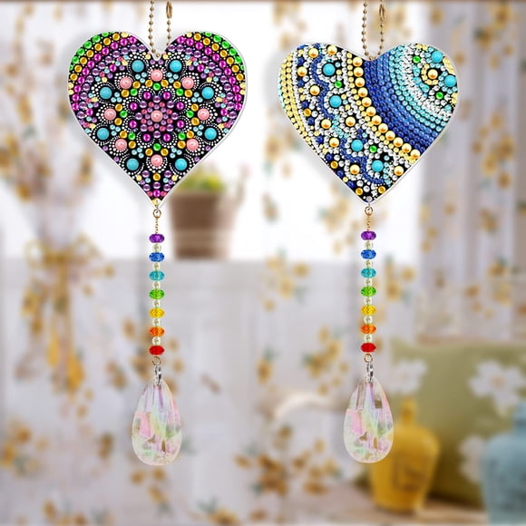 DIY Double-Sided Acrylic Crafted Mosaic Art Suncatcher Pendants – 2 Pieces Reflective Mosaic Crystal Hanging Ornaments – Home, Garden, Patio, Window Decor – Size SMDZ04