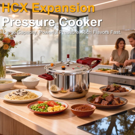 Floral Stainless Steel Pressure Cooker, 6 Qt / 6L (8.66” / 22cm), 3-Layer Explosion-Proof Bottom, Fast & Even Cooking, for Induction/Gas Stove