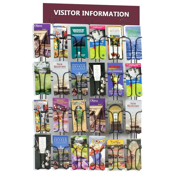 Black Wire Wall Mounted Brochure Rack Features 24 Pockets, 273/4 x 41