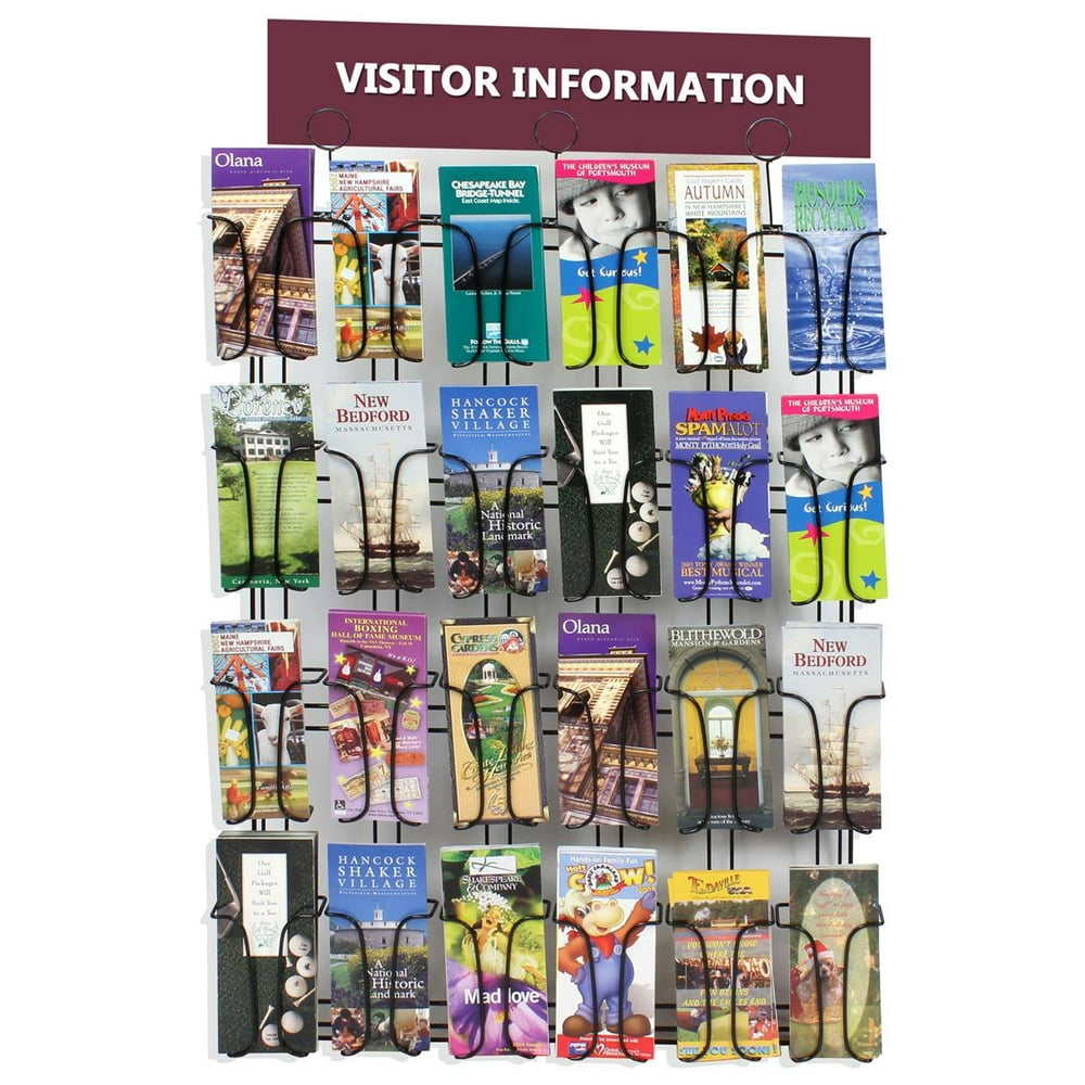 Black Wire Wall Mounted Brochure Rack Features 24 Pockets, 273/4 x 41