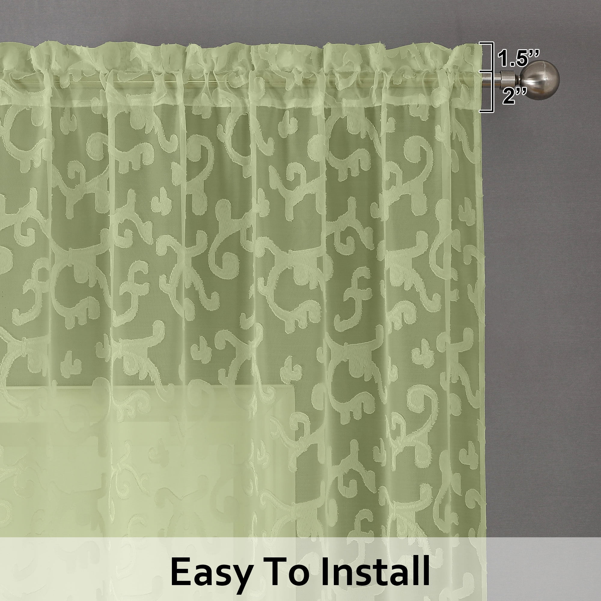 OVZME Green Clip Sheer Curtains 72 Inches Long, Dual Rod Pockets Airy Window Treatments Door Curtain(图3)