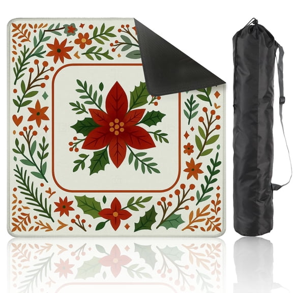 Mahjong Mat 31.5" x 31.5" Festive Poinsettia Flower Holiday Greenery Red Floral Anti-Slip and Noise Reduction Symmetry Design Mahjong Tiles Table Cover for Dominoes Poker Card Board and Tile Games