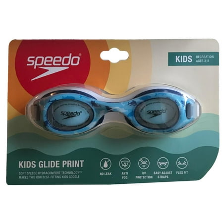 Speedo CB Kids' Glide Shark Print Swim Goggles Blue NEW Ages 3-8 No Leak New
