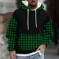 thumbnail image 2 of Momasggi Fleece Hoodies for Men Trendy Plaid Color Block Pullover Tops Long Sleeve Drawstring Hooded Sweatshirt Big and Tall Hoodie with Pockets Green 2XL, 2 of 6