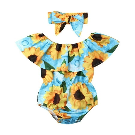 

Newborn Toddler Baby Girls Floral Romper Playsuit Jumpsuit+Headband 2Pcs Outfits