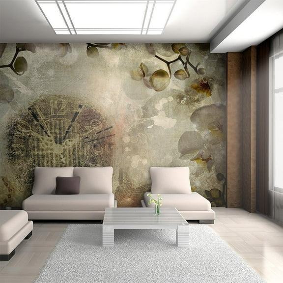 Tiptophomedecor Floral Wallpaper Wall Mural - Clock Vintage