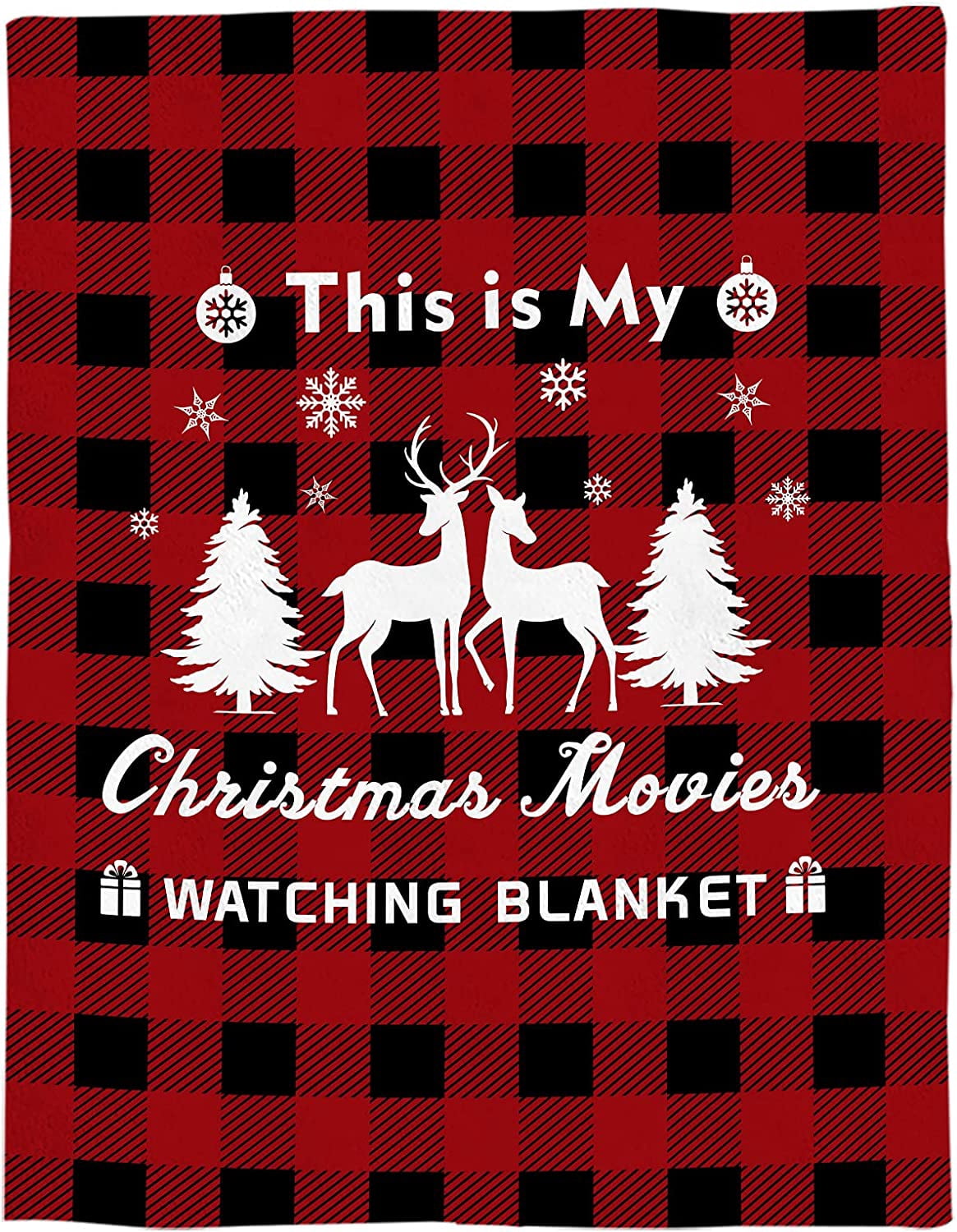 This is My Christmas Movie Watching Blanket Super Soft Flannel Fleece Christmas Reindeer Red Buffalo Plaid Throw Blanket Cozy Fuzzy Plush Bed Blankets for Couch Sofa 40x50inch