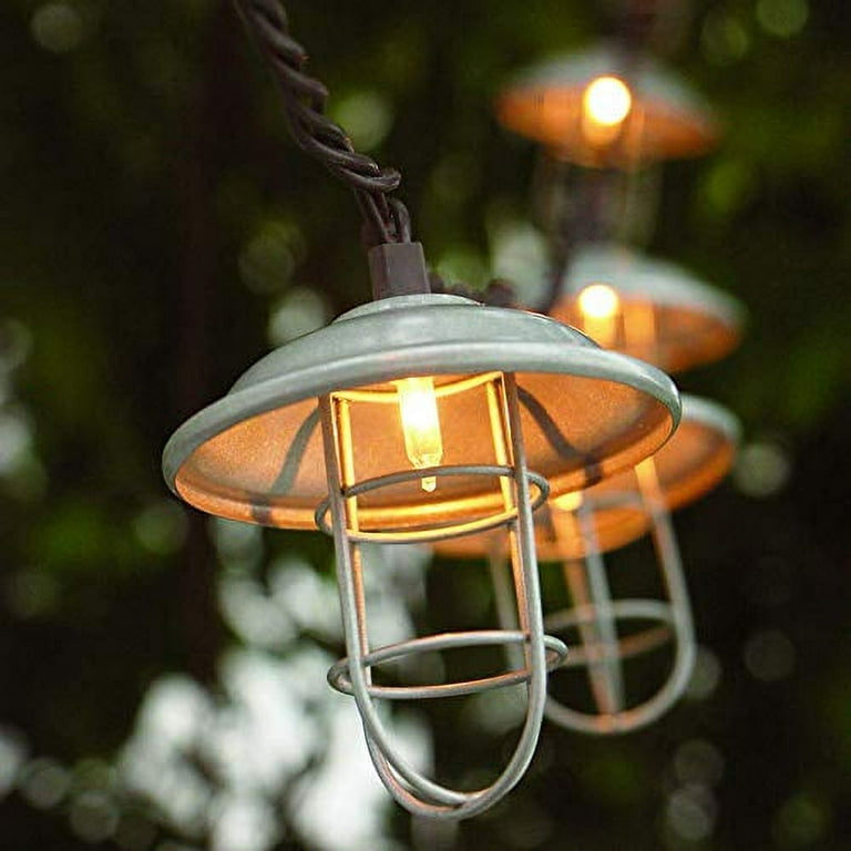 ZHONGXIN Patio String Lights, Metal Shade/Wire Cage-10 Bulbs Lantern String  Lights, UL Listed Connectable Weather-Resistant Indoor/Outdoor Light for