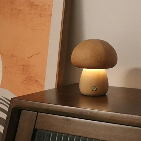

Wooden Mushroom Lamp LED Stepless Dimming Atmosphere Light Suitable for Bedroom Tiny Mushroom Lamp Childrens Sleeping Light USB Rechargeable Wooden Bedside Table Lamp in The Bedroom Cute Home Decor