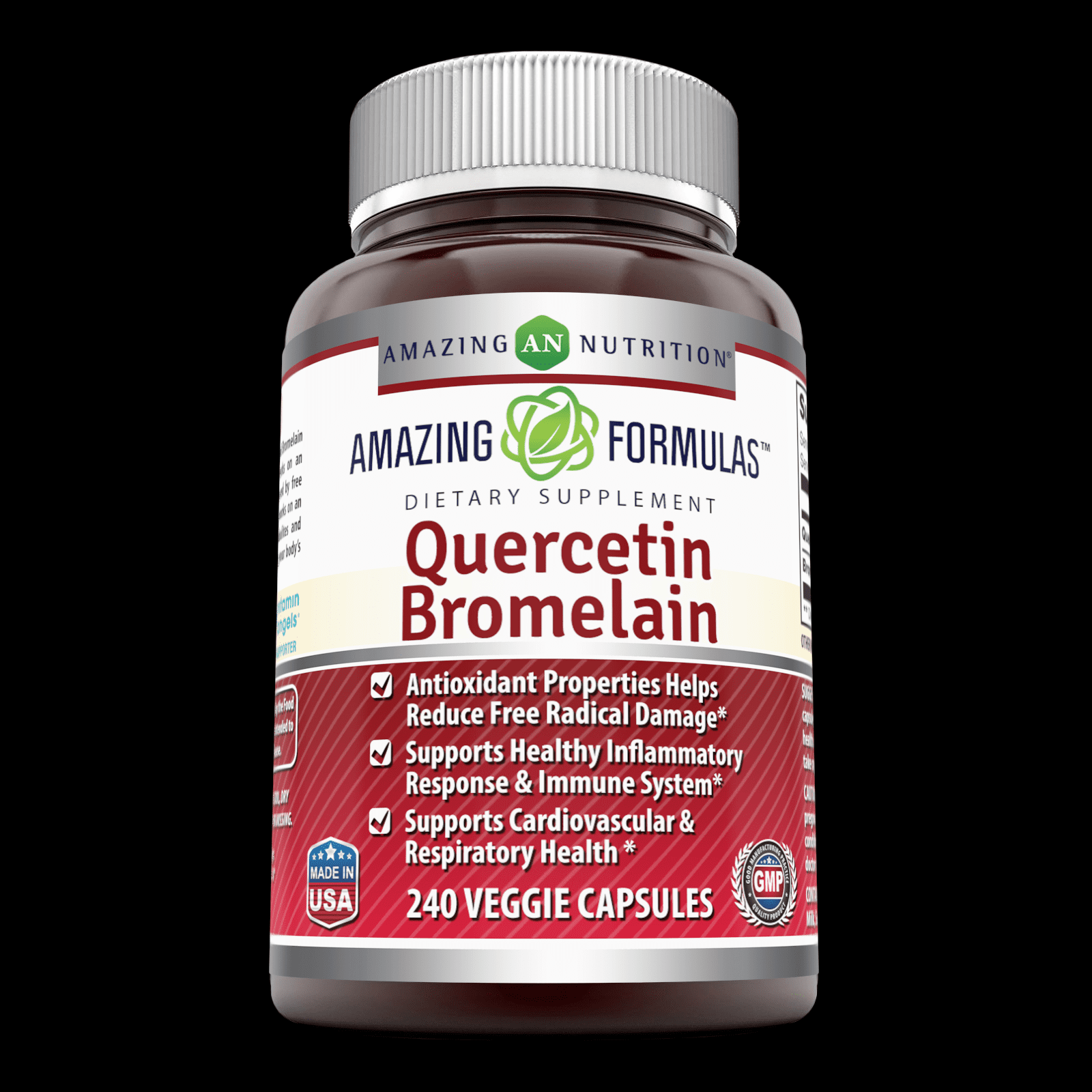 Amazing Nutrition- Quercetin 800 Mg with Bromelain 165 Mg, 240 Vcaps: A Potent Team Providing Amazing Health Benefits. Anti-oxidant and Anti-inflammatory Properties