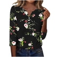 thumbnail image 4 of Babysbule 3/4 Sleeve Floral Printed Thin Button-Down V-neck Blouse & Top, Women's, 4 of 6
