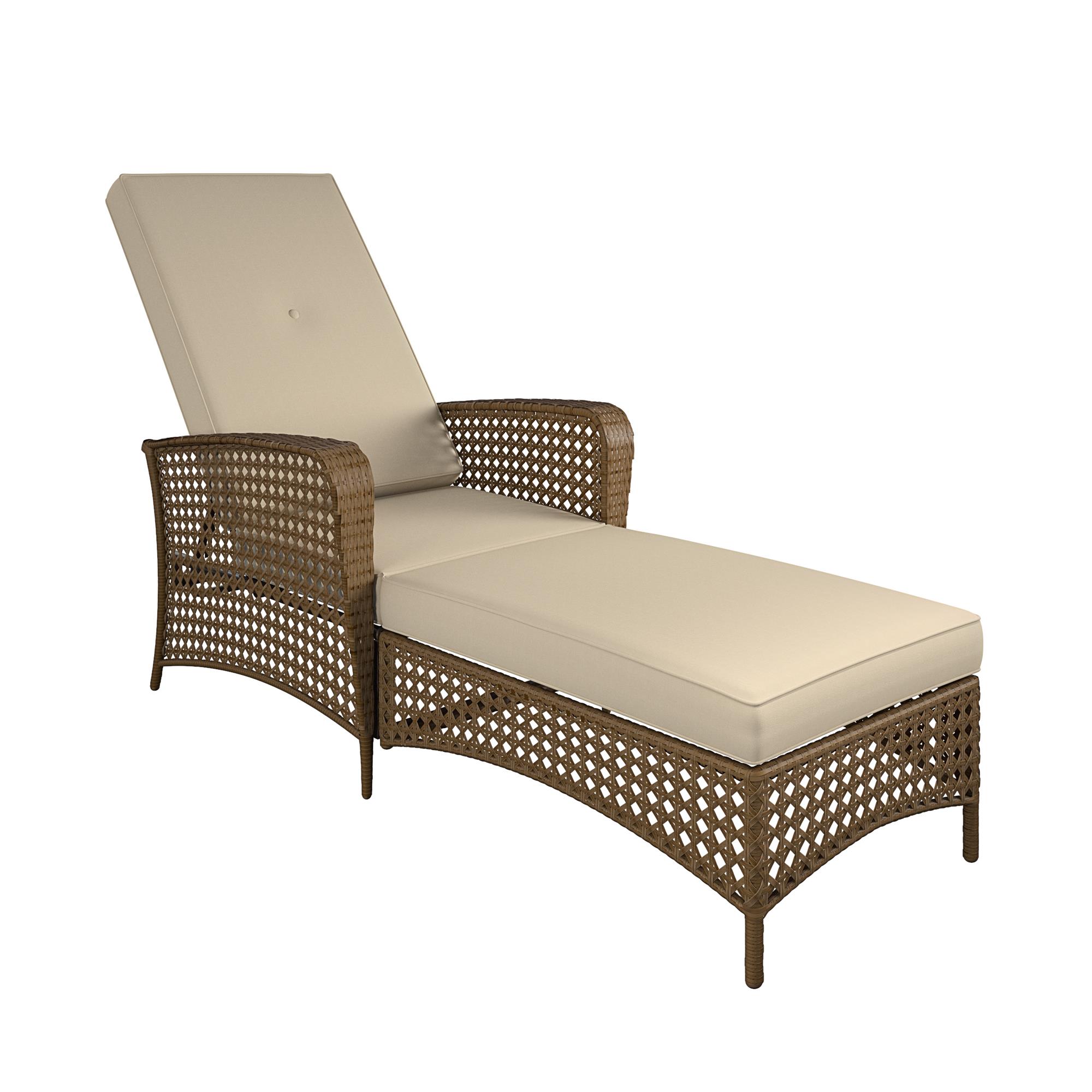 COSCO Outdoor Living Adjustable Chaise Lounge Chair Patio Furniture, Brown Wicker and Tan Cushion